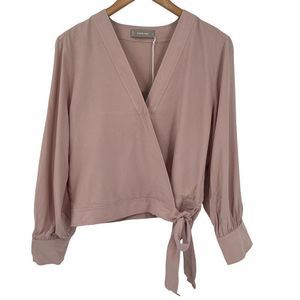 Everlane The Washable Silk Wrap Top Rose Pink Long Sleeve V-Neck Women Size 10